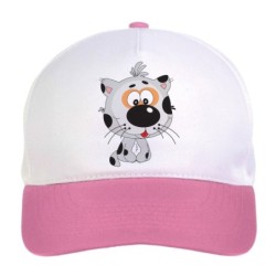 Cappellino bimba gatto a pois neri n.221 regolabile a strappo colore bianco rosa