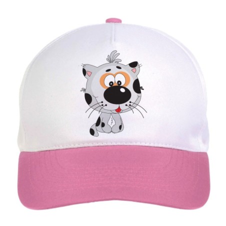 Cappellino bimba gatto a pois neri n.221 regolabile a strappo colore bianco rosa