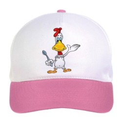 Cappellino bimba gallo affamato n.231 regolabile a strappo colore bianco rosa