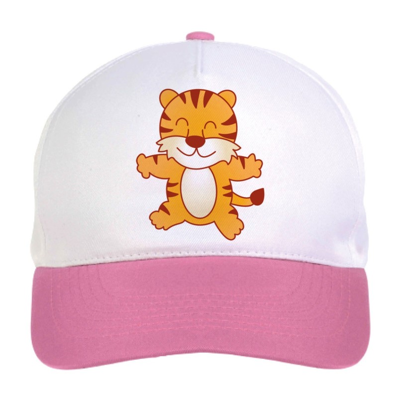 Cappellino bimba tigre coccolosa n.234 regolabile a strappo colore bianco rosa