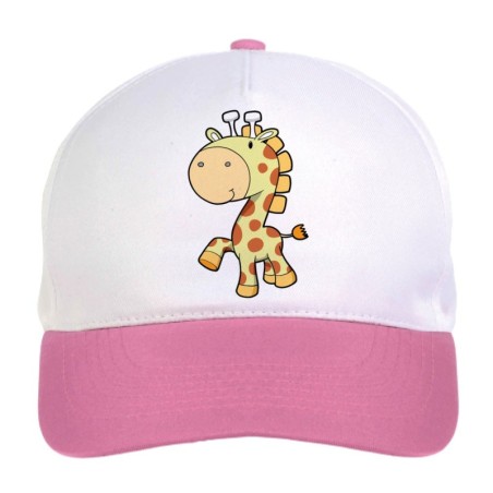 Cappellino bimba giraffa con zampa sollevata n.245 regolabile a strappo colore bianco rosa