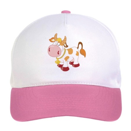 Cappellino bimba mucca Luisa con macchie gialle n.253 regolabile a strappo colore bianco rosa