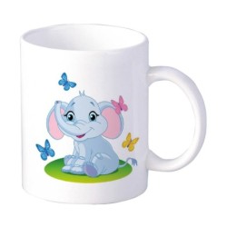 Coppia tazze bambino elefante con farfalle animali cartoon da 230 ml n. 202 per lavastoviglie