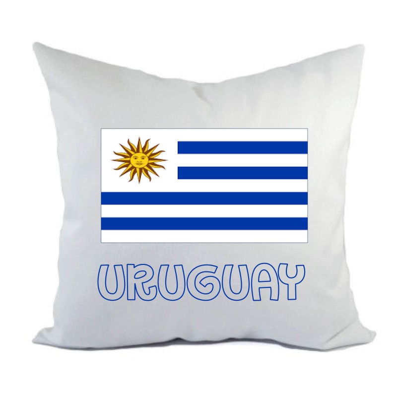 Cuscino divano letto bianco Uruguay con bandiera federa  40x40 cm in poliestere