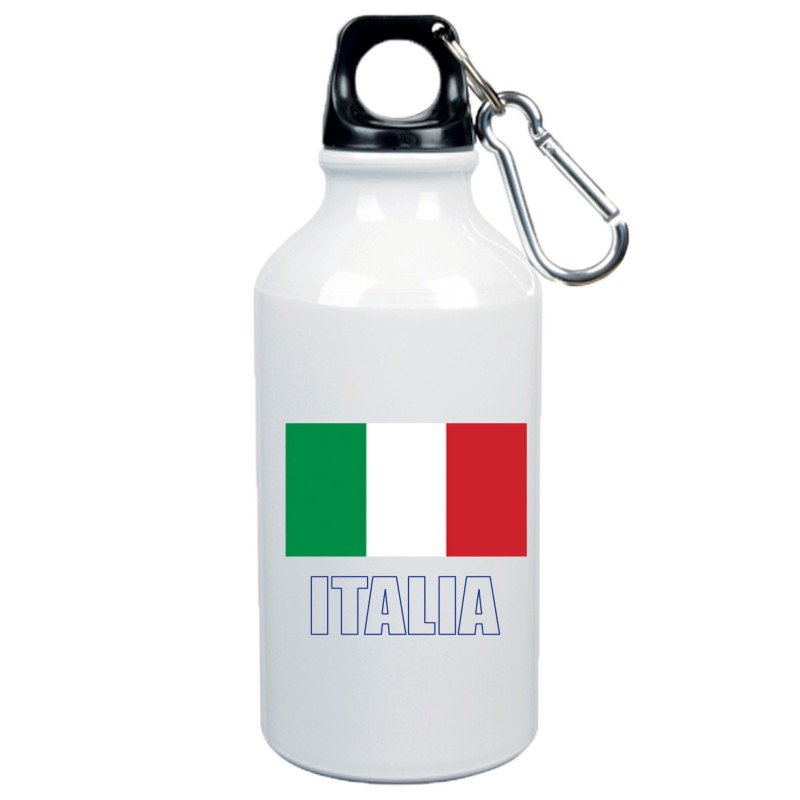 Borraccia Italia bandiera da 500 ml alluminio 104 con moschettone - Sport tempo libero