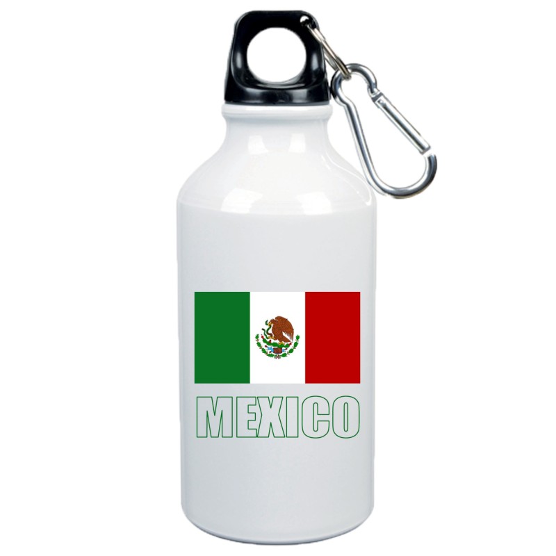 Borraccia Mexico bandiera da 500 ml alluminio136 con moschettone - Sport tempo libero