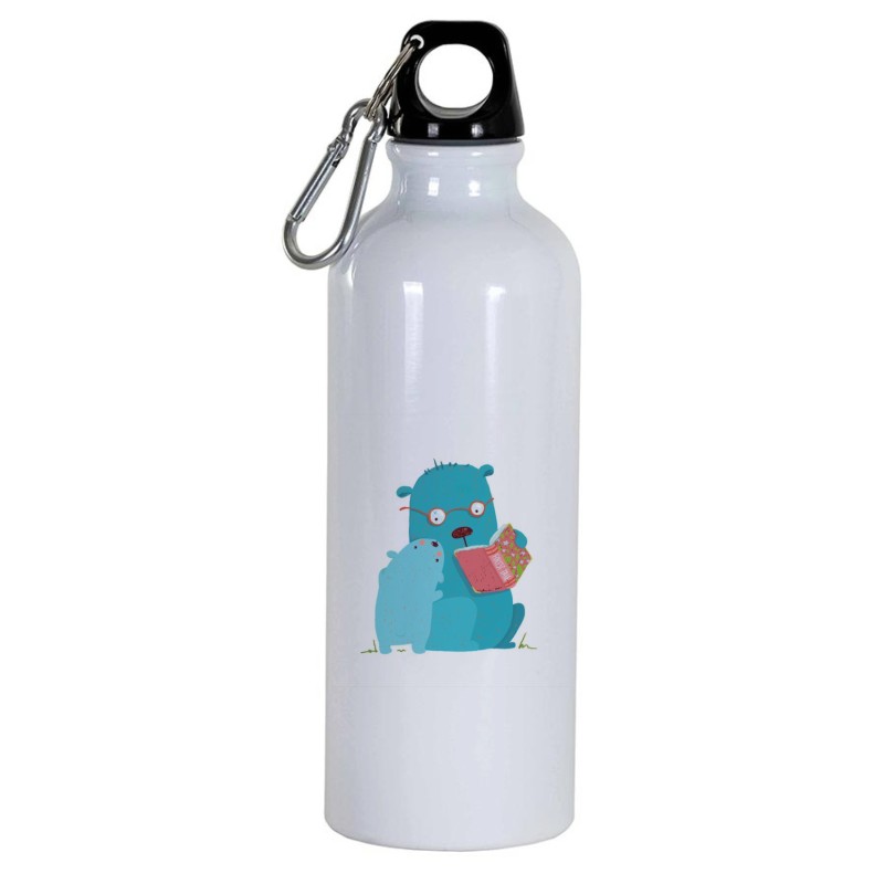 Borraccia disegno orso che legge -  Cartone animato da 500 ml con moschettone24 - Sport tempo libero