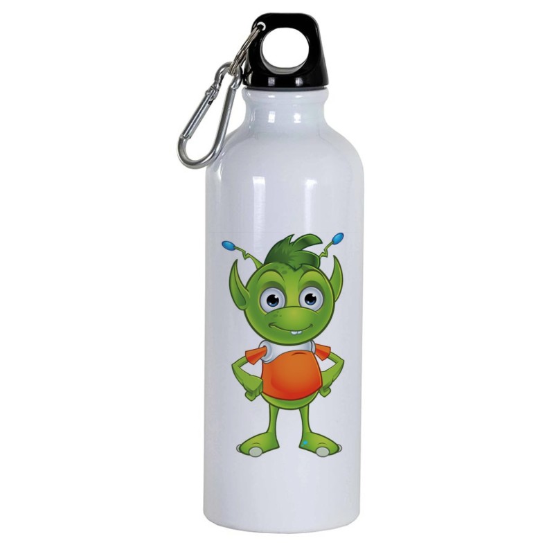 Borraccia disegno alieno verde -  Cartone animato da 500 ml con moschettone77 - Sport tempo libero