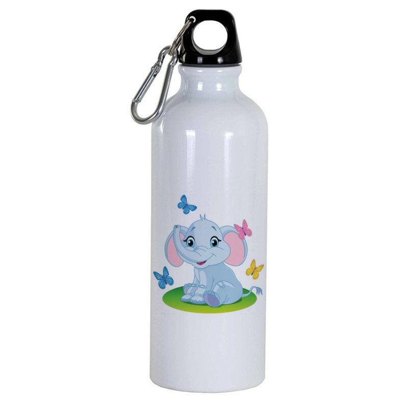 Borraccia disegno elefante con farfalle -  Cartone animato da 500 ml con moschettone197 - Sport tempo libero