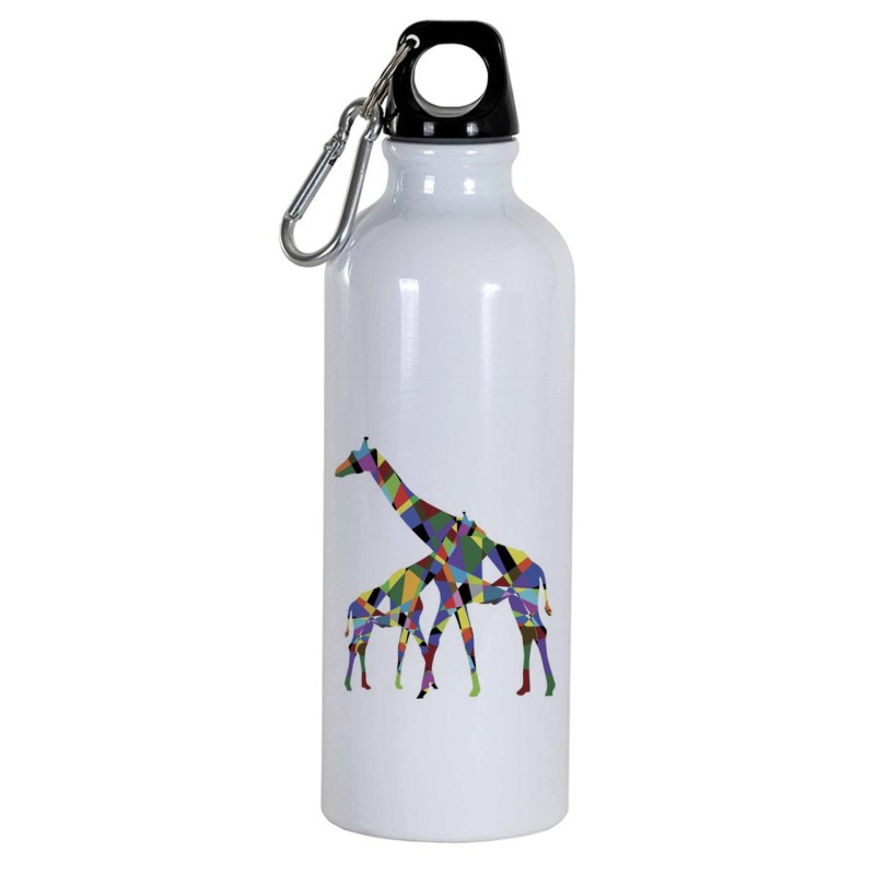 Borraccia disegno madre e cucciolo di giraffa -  Cartone animato da 500 ml con moschettone212 - Sport tempo libero